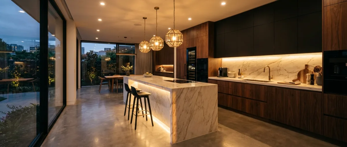 Newly remodeled kitchen with custom cabinetry and quartz countertops in a San Diego County home